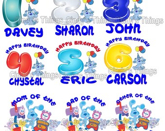 Blues Clues Birthday numbers T shirt Iron on Transfer personalized age Mom Dad
