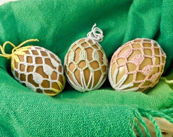 Easter Ornaments, Set of 3 Hand Crocheted Easter Eggs Cover, Easter Decoration, Easter Home Decor, Easter Cover Eggs, Decor / Sandycraft