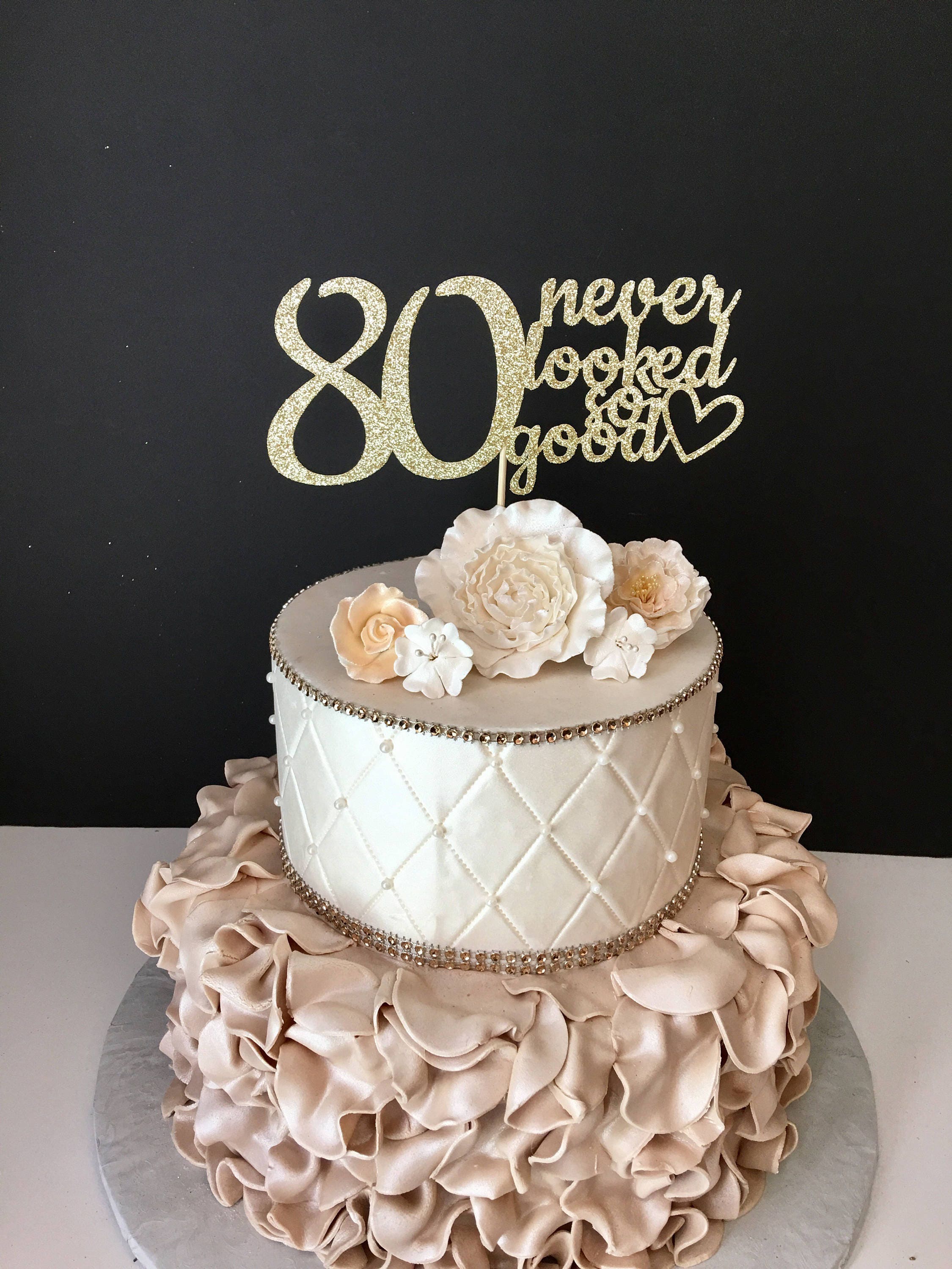 ANY NUMBER Gold Glitter 80th Birthday Cake Topper 80 Never