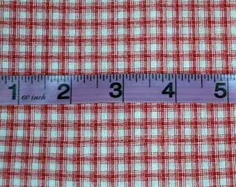 RED AND WHITE SMALL PLAID FABRIC - 1 YARD