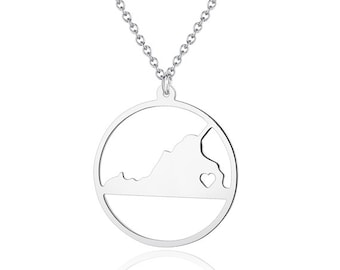 Map necklace with circle - Virginia Necklace - 18K Gold plated Virginia Map Pendant -State Necklace- Can be made at any State