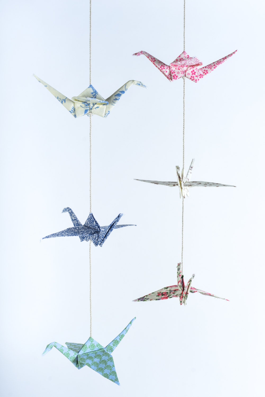 2 Origami cranes garland fabric cranes vertical wall art