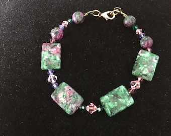 Ruby in zoisite and Swarovski crystals bracelet