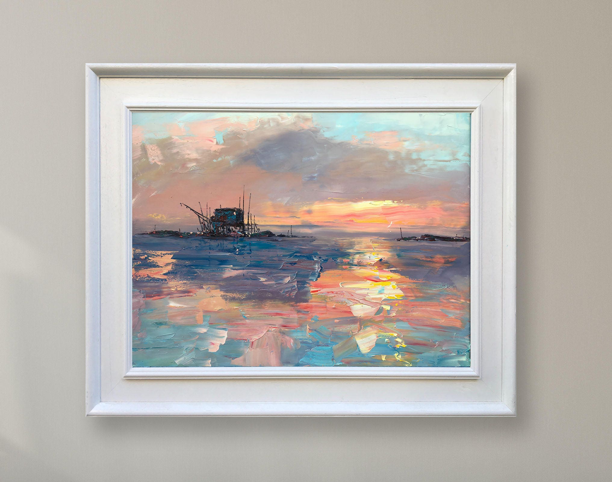Cloudy Sunset Art on Canvas Framed Sunset Art Ocean Sunset