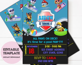 Instant Download-Paw Patrol Invitation,Paw Patrol Birthday,Paw Patrol Birthday Invitation,Paw Patrol Party,Paw Patrol Editable invitation