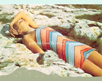 Vintage Crochet Chevron Halter Dress Pattern PDF 819 from WonkyZebra