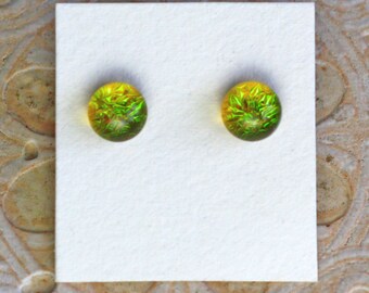 Dichroic Glass Earrings, Yellow/Green DGE-1285