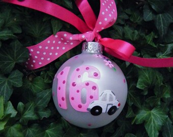 Sweet Sixteen Birthday with Car - New Driver - Personalized Birthday Decor - Hand Painted Glass Christmas Ornament - I'm Driving, New Car