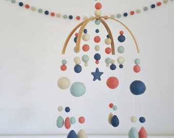 Cot Mobile, Felt Ball Mobile, Baby Mobile, Nursery Mobile, Crib Mobile, Baby Boy Mobile, Pom Pom Mobile, Mobile Baby, Mobile, Felt Ball