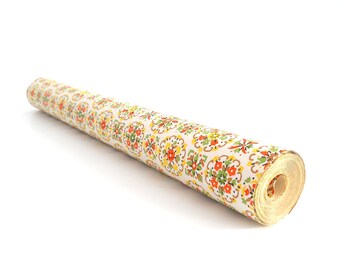 1960s Vintage Wallpaper By The Yard • Retro Floral Geometric Pattern • Vintage Orange Yellow Green Paper By the Yard