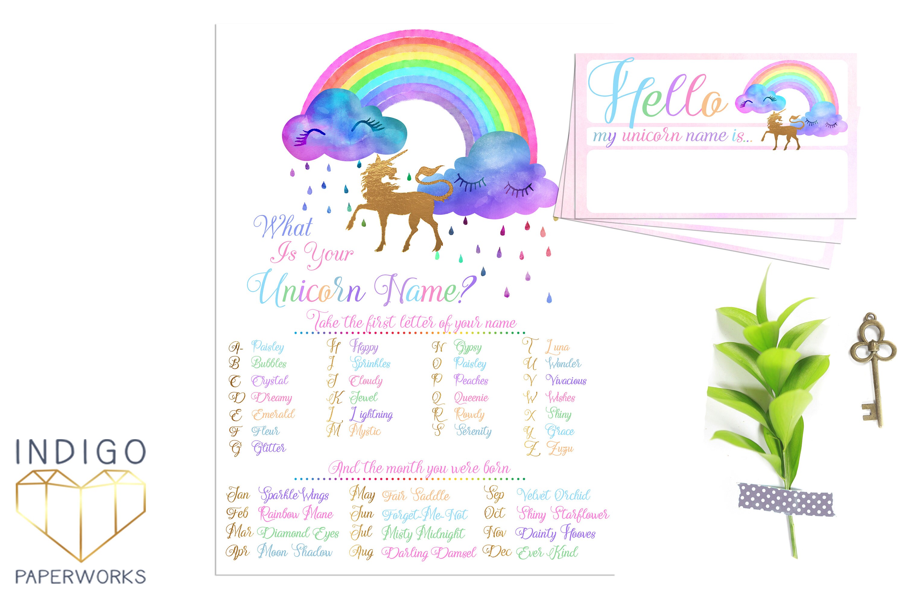 whats your unicorn name game printable rainbow unicorn
