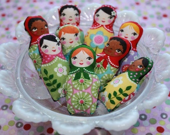 Set of Three Tiny Miniature Matryoshka Russian Stacking Doll plush party favor or accessory