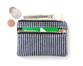 Slim Wallet Pouch Double Zipper Coin Purse Blue Stripe