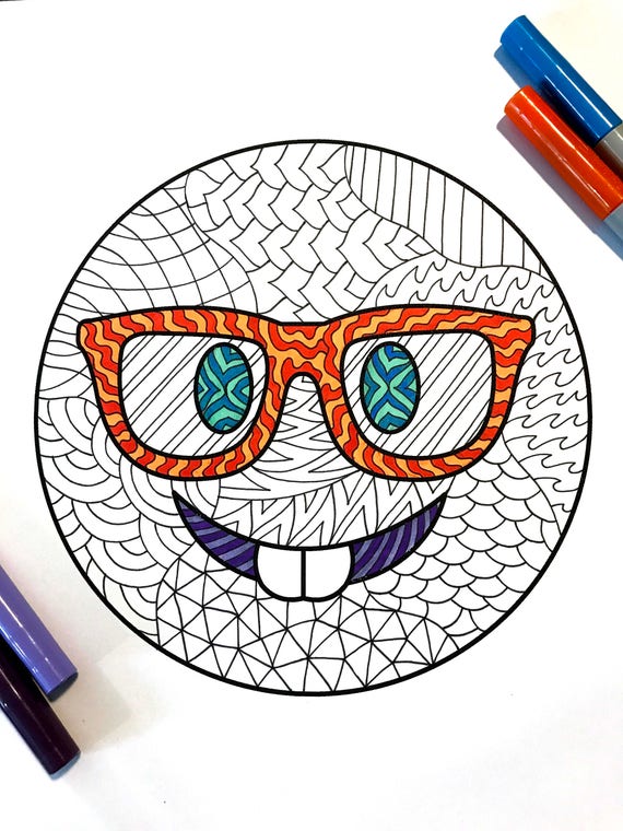Nerd Emoji PDF Zentangle Coloring Page