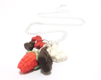 Food Miniature sweet necklace ( chocolate necklace strawberry necklace food necklace cute necklace gift for her polymer clay jewelry )