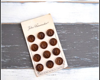 Vintage John Wanamaker Buttons on Button Card / Brown Button Lot / Vintage Buttons
