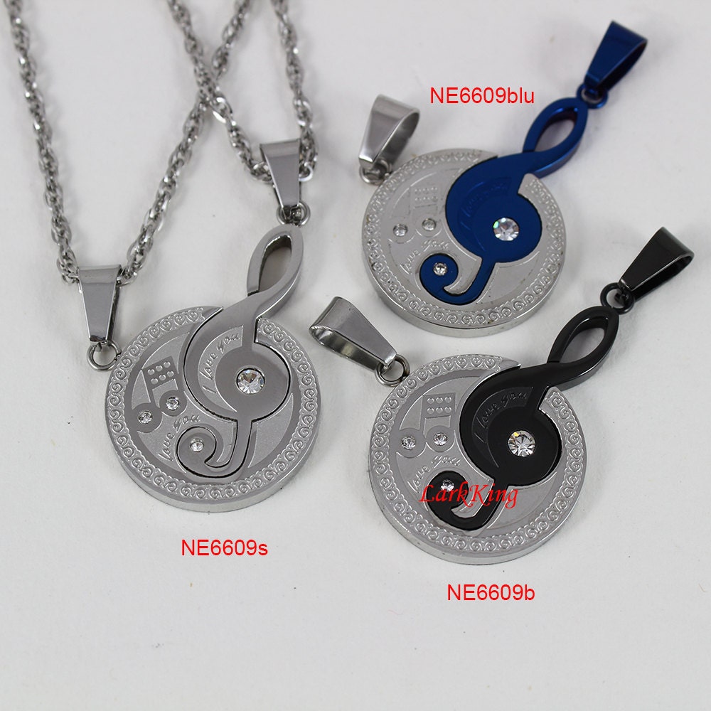 Couples necklaces music necklace love necklace blue