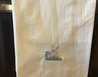 Tea towel with embroidered easter bunny