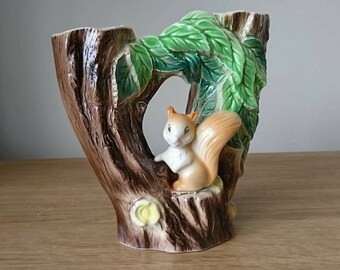 Vintage Vase Squirrel by a Tree Posy Vase Hornsea Fauna Royal Made in England No. 74 Kitsch Ceramic Collectable Earthenware Planter