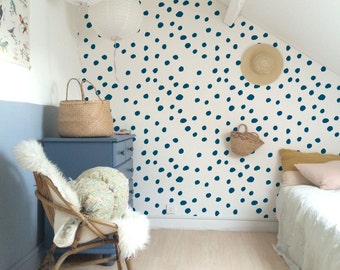 Self adhesive vinyl temporary removable wallpaper, wall decal - Navy polka dot pattern wallpaper - 090
