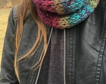 Maroon/Blue/Green Multi Color Fitted Knit Cowl
