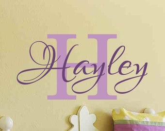 Girls Name Wall Decal Personalized Monogram Decal with Initial Nursery Wall Decor Bedroom Vinyl Lettering 6 sizes to choose from 50 colors