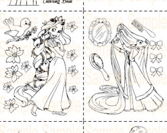 Rapunzel Coloring Book Birthday Party Printables Pages Sheets Princess Favors Activity Instant Download PDF