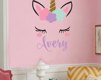 Unicorn wall decal - girls name personalized unicorn wall decal - unicorn monogram wall decal