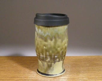 20 oz , Handmade Pottery, Ceramic Travel Mug , Commuter Mug , Pottery Travel Mug , Pottery To Go Mug , with Reusable Silicone Lid