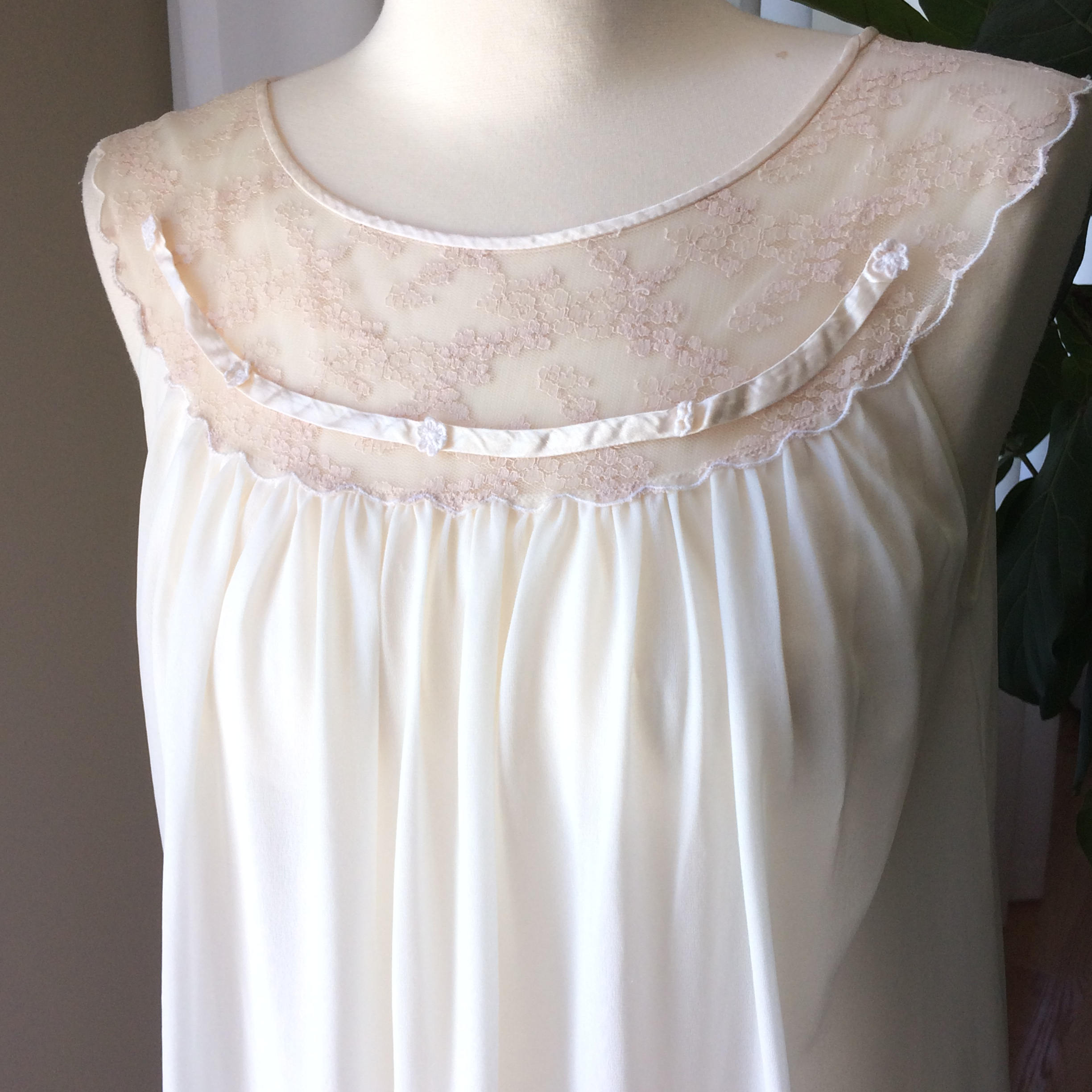 Vintage Nightgown See Through Nylon Gathered Sheer Chiffon