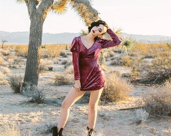 vintage 1970s purple crushed velvet mini dress