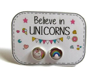Rainbow Unicorn Earrings - kids Earrings - Unicorn Stud Earrings - Hypoallergenic - Kawaii - Rainbow Earrings - Girls Earrings - for kids