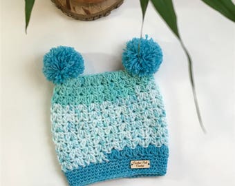 Pompom crochet hat newborn infant size
