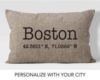 Latitude Longitude Pillow, new home gift, moving away gift, going away gift, housewarming gift, custom pillow, hostess gift, lumbar pillow