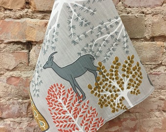Grey towel with wild animals and trees,Scandinavian Towel, Animals Towel, 100% Flax Kitchen Towel, Scandinavian design