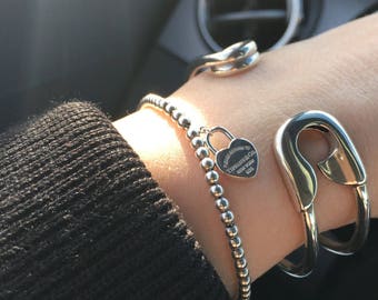 Sterling SAFETY PIN BRACELET Solid 925 Sterling Silver Made in America Statement Bracelet