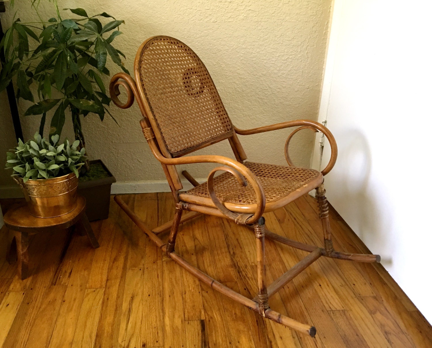 Vintage Bentwood Wicker Cane Children's Rocking Chair