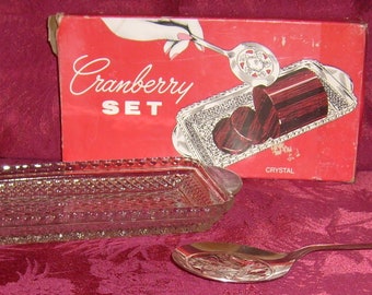 Vintage Crystal Cranberry Set with Serving Spoon