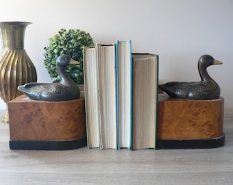 Vintage Cast Metal and Brass Duck Bookends