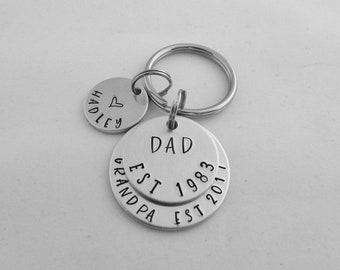 New Grandpa Gift - Personalized Custom Grandfather Keychain with Name Charms - Grandpa Est - Father's Day Gift - Pregnancy Announcement