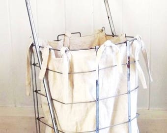 Vintage Market Cart, Large Collapsible Cart with Basket, Wheels and Liner