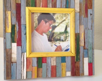 Rustic Picture Frame "Hello Yellow" from RusticAndRawFrames // Picture Frames, Rustic Picture Frames, Rustic Frames, Picture Frame, Frames