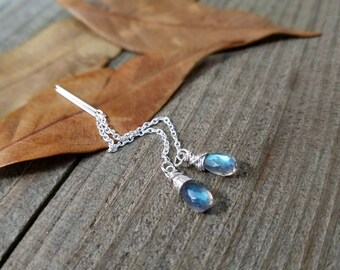 Threader earrings - labradorite threaders - ear threads - silver threaders - labradorite jewelry - silver ear threads - Labradorite threads