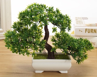 Bonsai Tree in Square Pot - Artificial Plant Indoor Decoration for Office/Home 18cm/7in