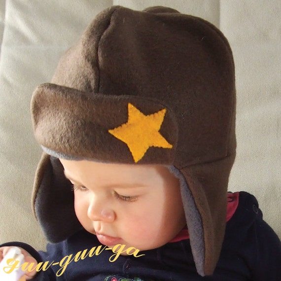 Winter Hat with ear flaps for Kids in Brown and Grey