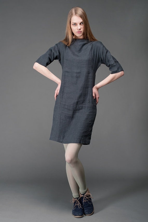 Items similar to Gray linen dress, pure linen, dark grey linen dress