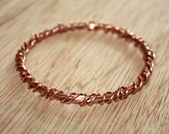 Copper Bangle - Wire Wrapped Bangle Bracelet - Copper Wire Bangle - Solid Copper Wire Bracelet - 7th Anniversary Gift - Stacking Bracelet