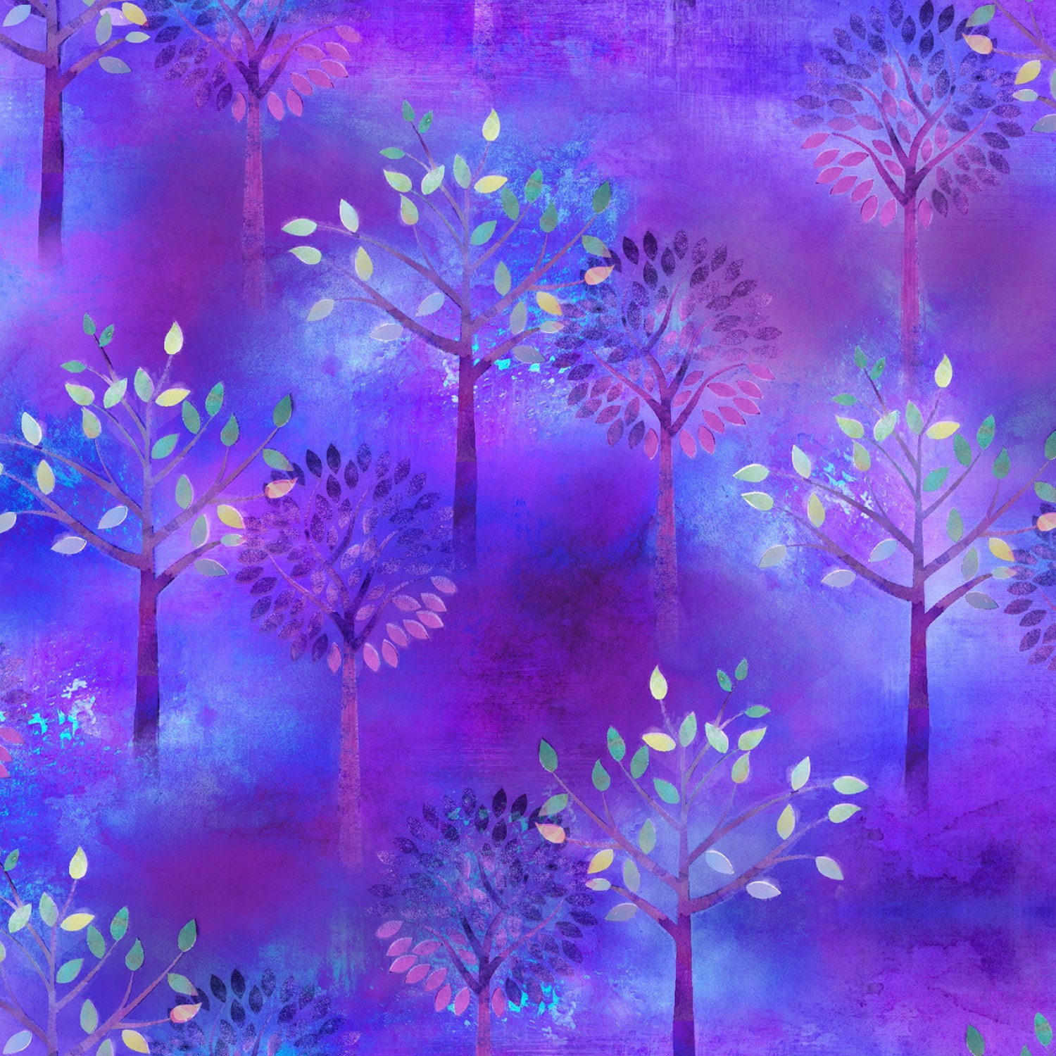 Download Fat Quarter Color Splash Purple Trees By Connie Haley Collection For 3 Wishes Fabric
