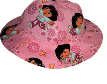 Girls Sun Hat, Dora Hat, Girls Birthday Gift, Summer Hat, Cotton Hat, Wide Brim Floppy Beach Hat, Toddler Sun Hat, Girls Summer Clothes