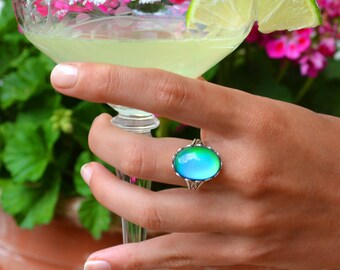 Mood Ring, Silver Mood Ring, Color Changing Mood Stone, Vintage Inspired Mood Jewelry